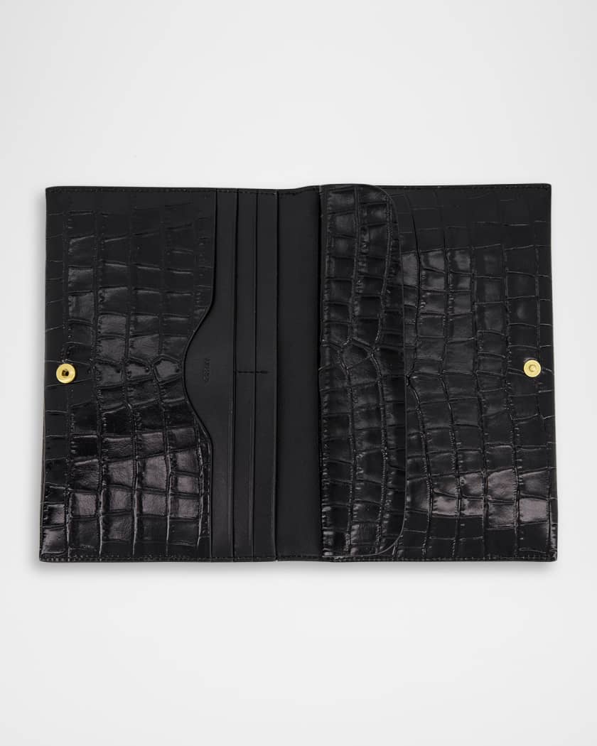 Croc-Effect Leather Bifold Clutch Bag