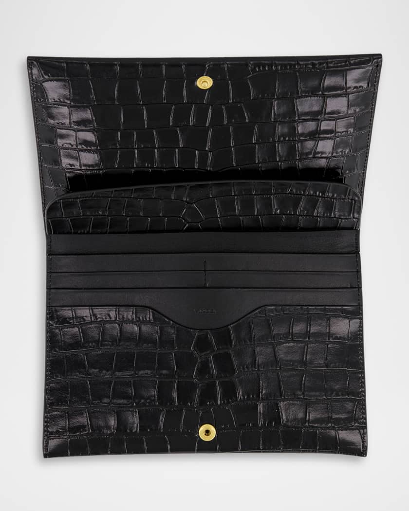 Croc-Effect Leather Bifold Clutch Bag