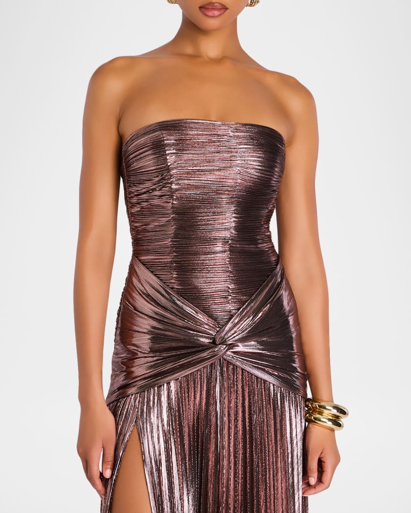 Aelita Metallic Pleated Strapless Gown