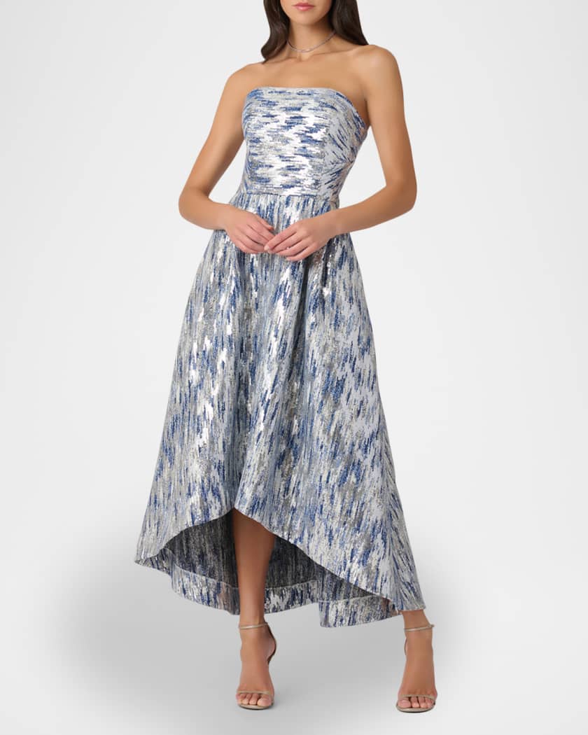 Dia Strapless Sequin Jacquard High-Low Gown