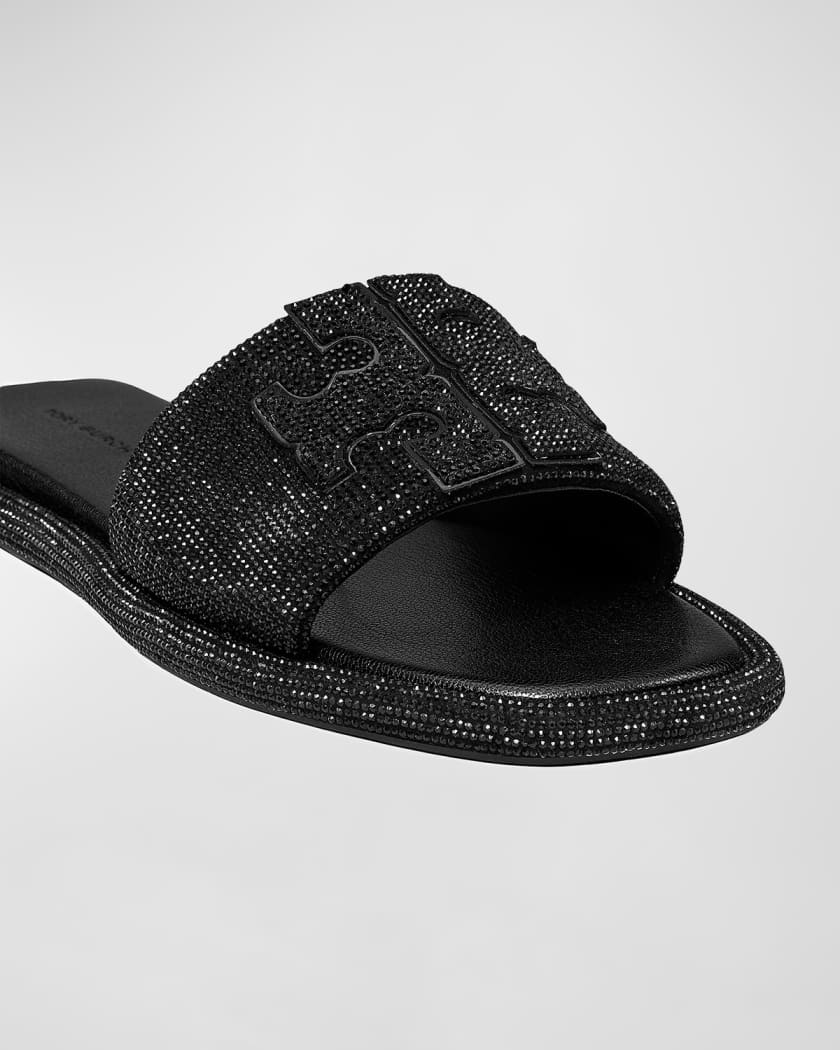 Double T Pave Leather Slide Sandals