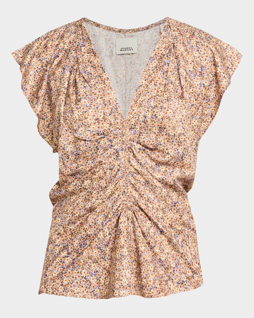Isabel Marant Lonea Draped Floral Silk Jacquard Top | Neiman Marcus