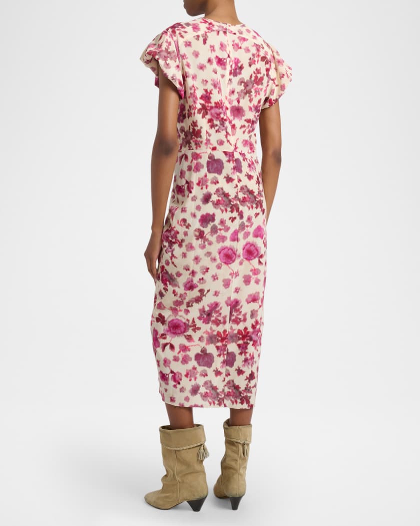 Isabel Marant Terenae Printed Stretch Silk Midi Dress | Neiman Marcus