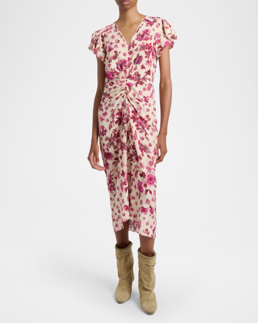 ISABEL MARANTフラワープリントドレス Isabel Marant Terenae Printed Stretch Silk Midi Dress | Neiman Marcus