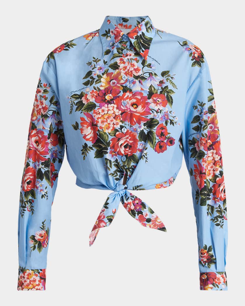トップス DOLCE &GABBA N A Dolce&Gabbana Floral-Print Knotted Crop Button-Down Shirt | Neiman
