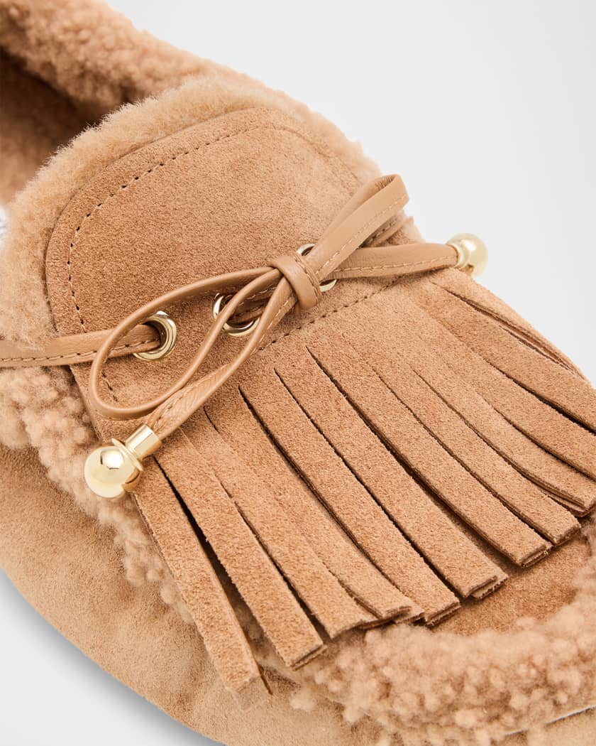 Jimmy Choo Manon Velvet Suede Loafers with Shearling | Neiman Marcus