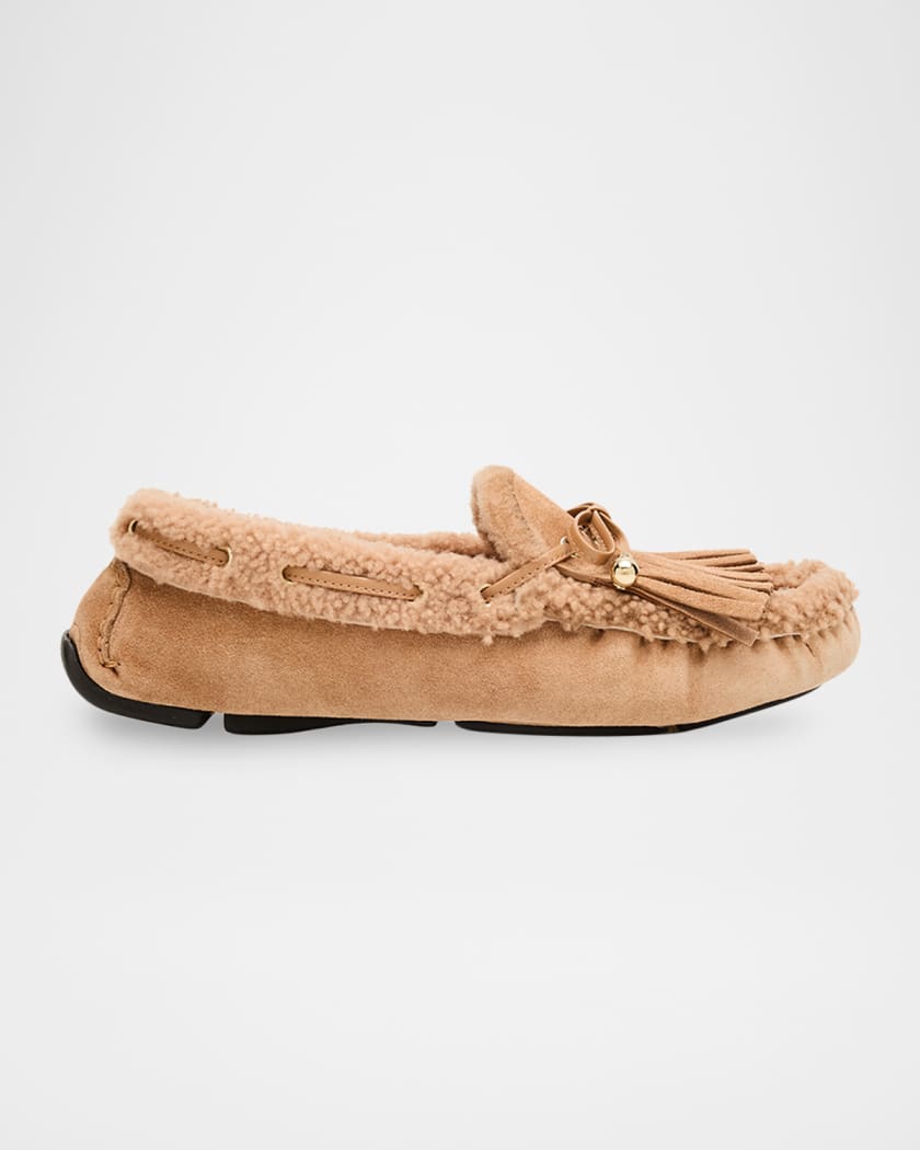 Jimmy Choo Manon Velvet Suede Loafers with Shearling | Neiman Marcus