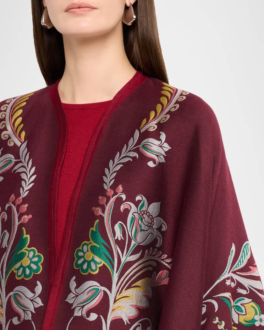 Etro Floral Jacquard Wool-Blend Cape | Neiman Marcus