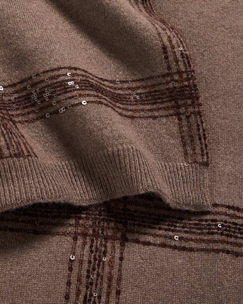 Brunello Cucinelli Sequined Check Wool Cashmere Scarf | Neiman Marcus