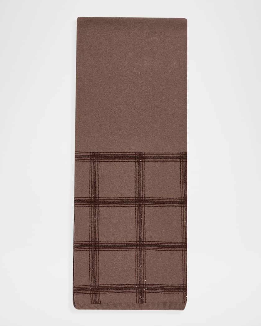 Brunello Cucinelli Sequined Check Wool Cashmere Scarf | Neiman Marcus