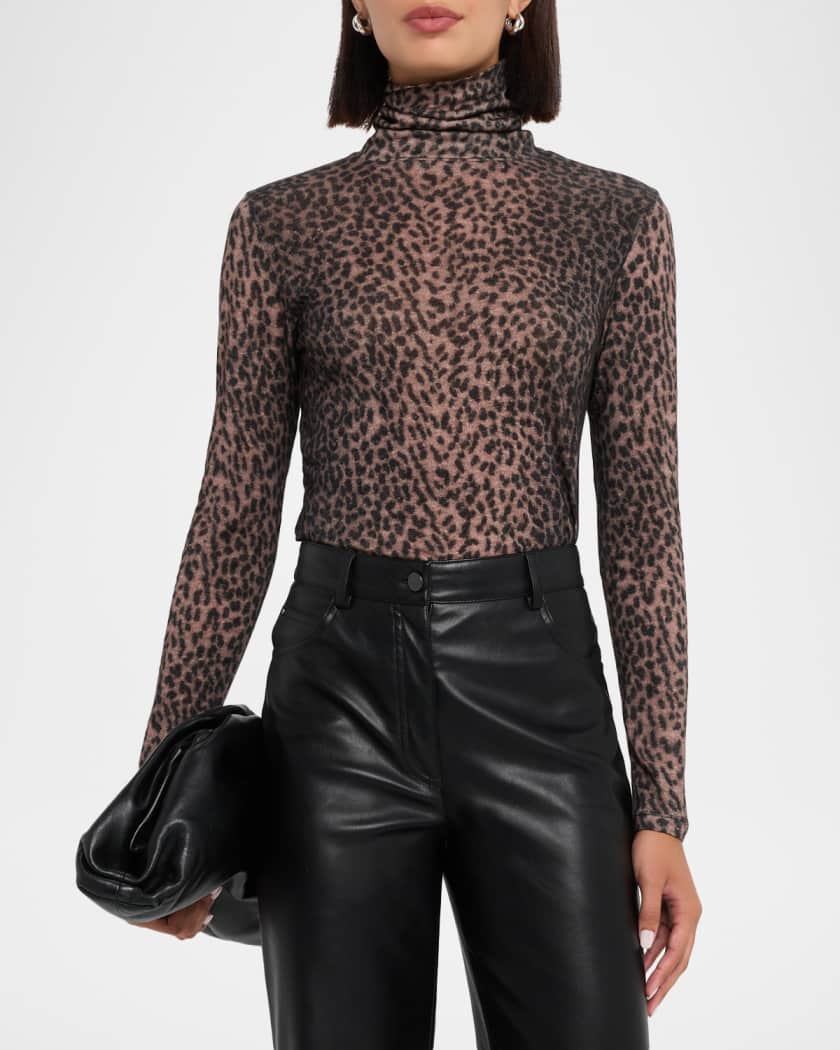 Leopard-Print Turtleneck Pullover