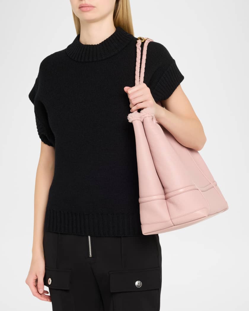 Andiamo Shearling-Trim Leather Top-Handle Bag