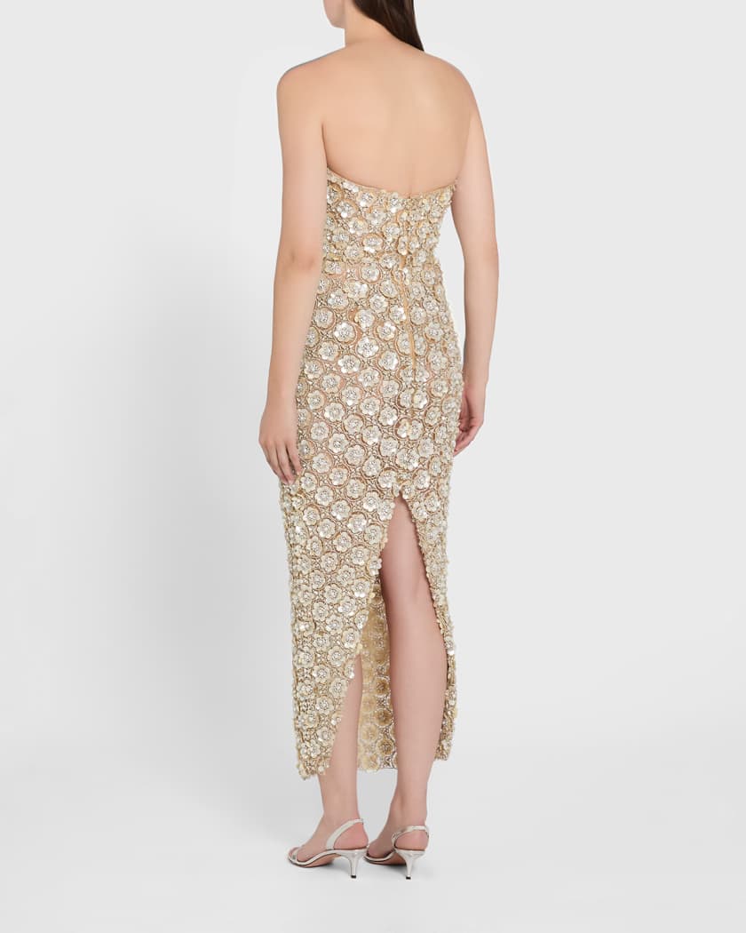Oscar de la Renta Sweetheart Strapless Pearly Embroidered Column