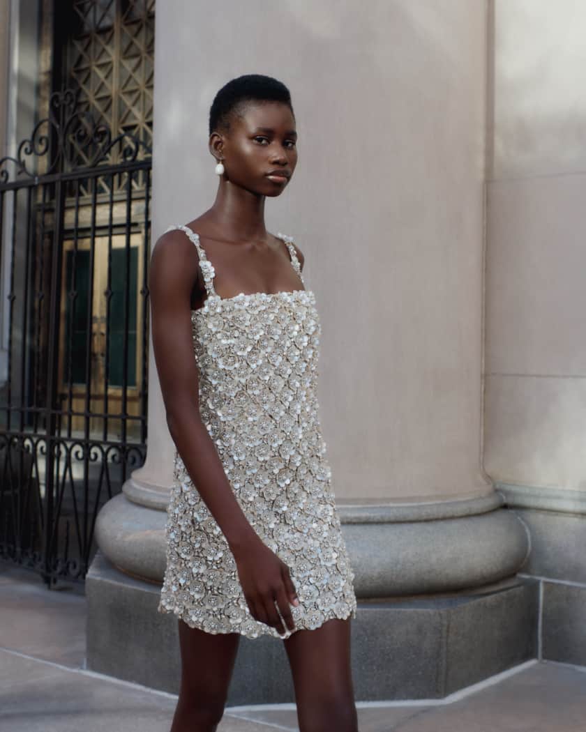 Pearly Embroidered Sleeveless Mini Dress