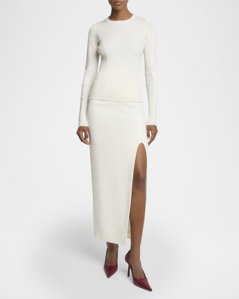 Victoria Beckham Paneled Rib Crewneck Sweater | Neiman Marcus