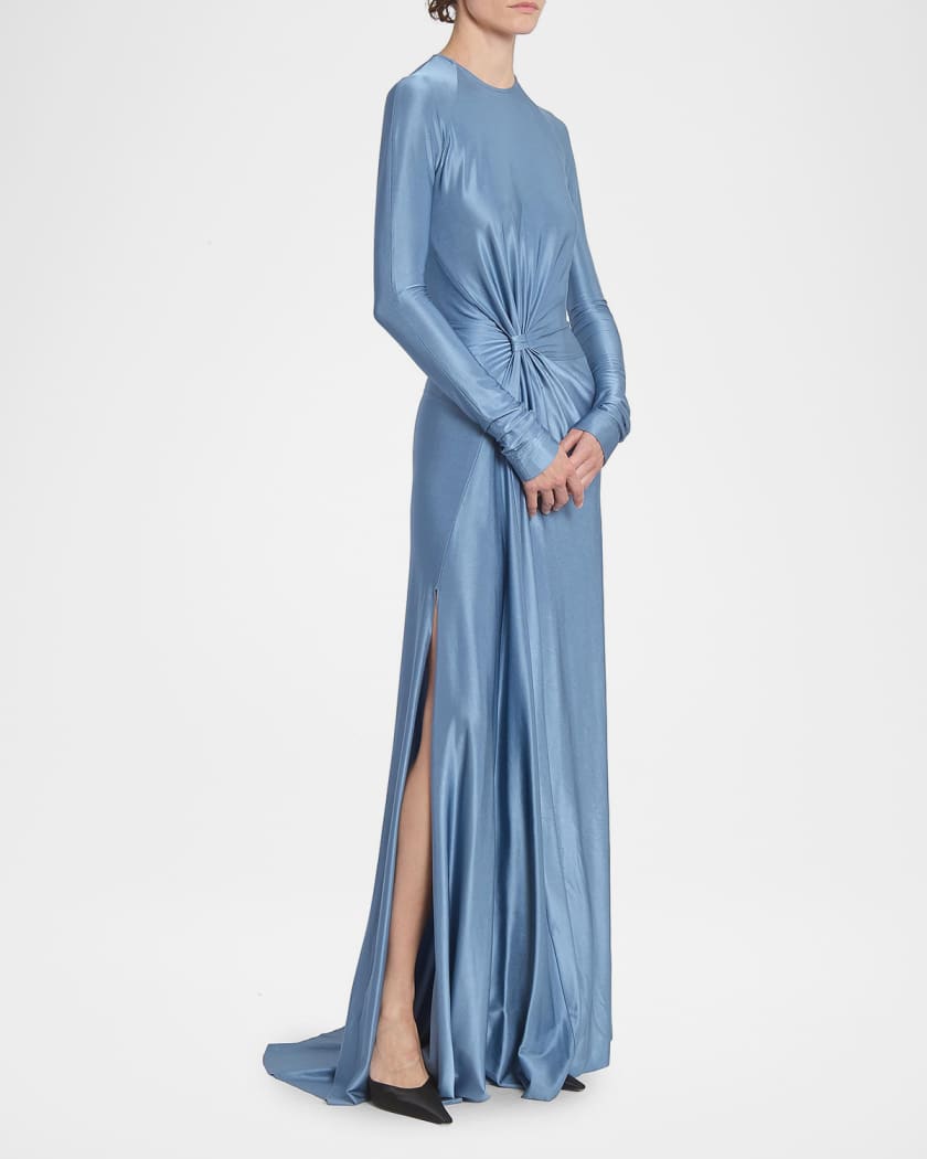 Victoria Beckham Long-Sleeve Twisted-Waist Gown | Neiman Marcus
