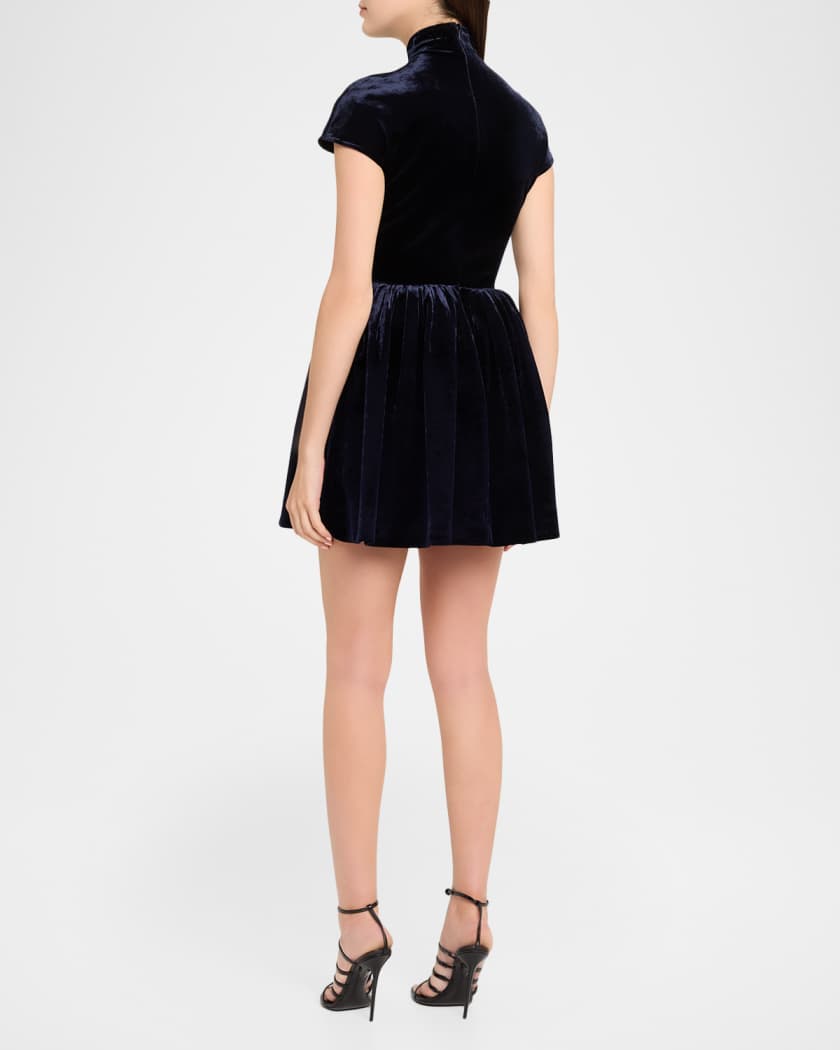 ALAIA Mock-Neck Velvet Fit-And-Flare Mini Dress | Neiman Marcus