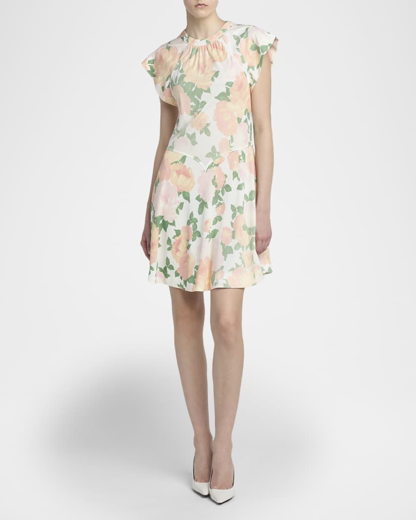 Stella McCartney Flower-Print Cap-Sleeve Mini Dress | Neiman Marcus