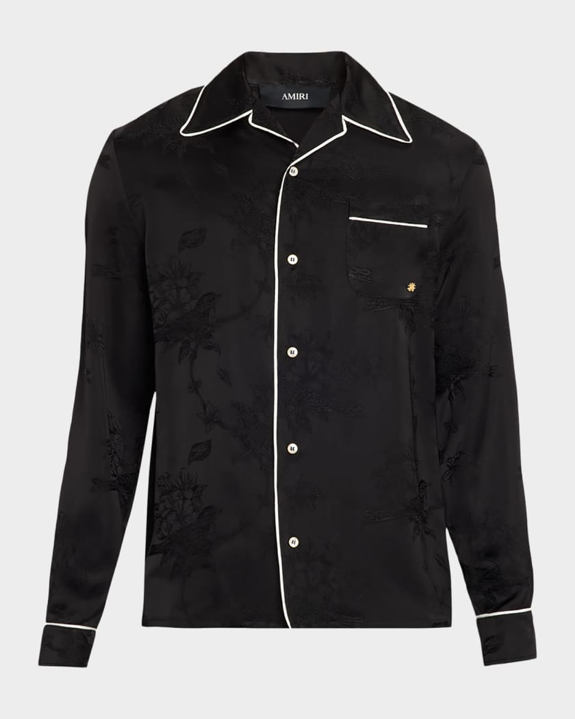 mens black floral dress shirt YourTies Black Mens Shirt Pink Jacquard Floral Long Sleeve Dress Shirt, M