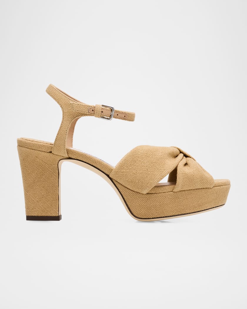 Jimmy Choo 80mm Heloise Linen Platform Sandals | Neiman Marcus