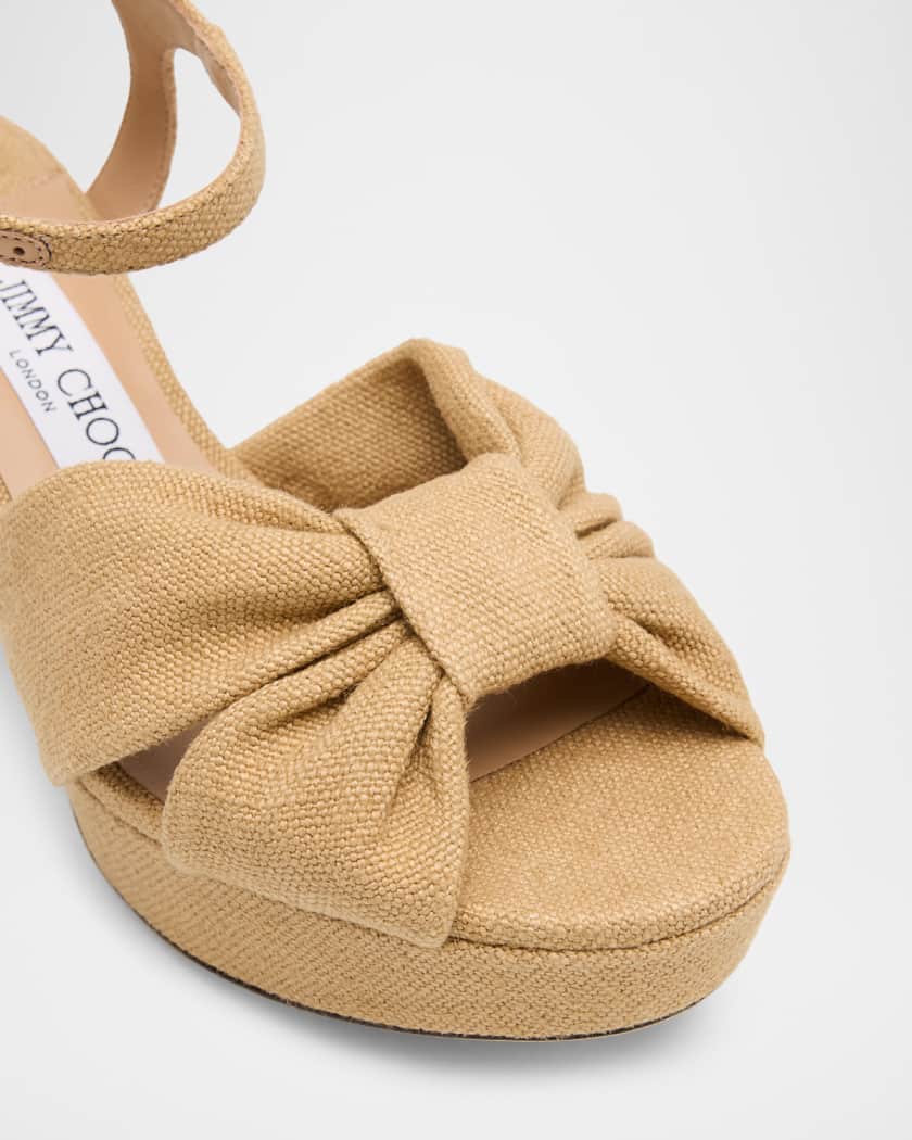 Jimmy Choo 80mm Heloise Linen Platform Sandals | Neiman Marcus