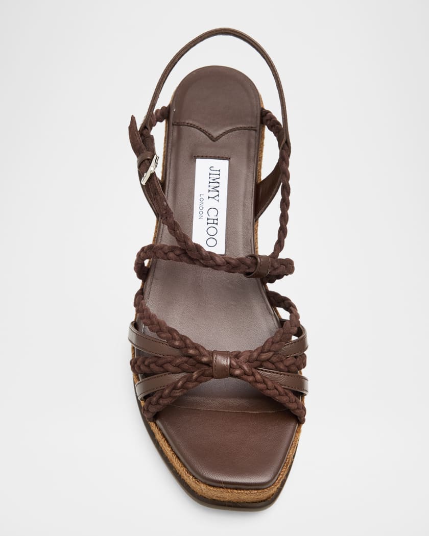 Jimmy Choo 60mm Nyra Leather Espadrille Wedge Sandals | Neiman Marcus