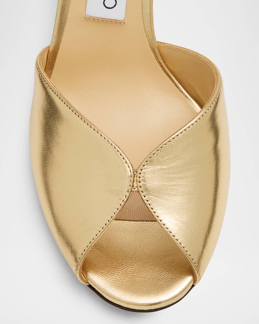 Jimmy Choo Sacora 85 Metallic Leather Peep-Toe Sandals | Neiman Marcus