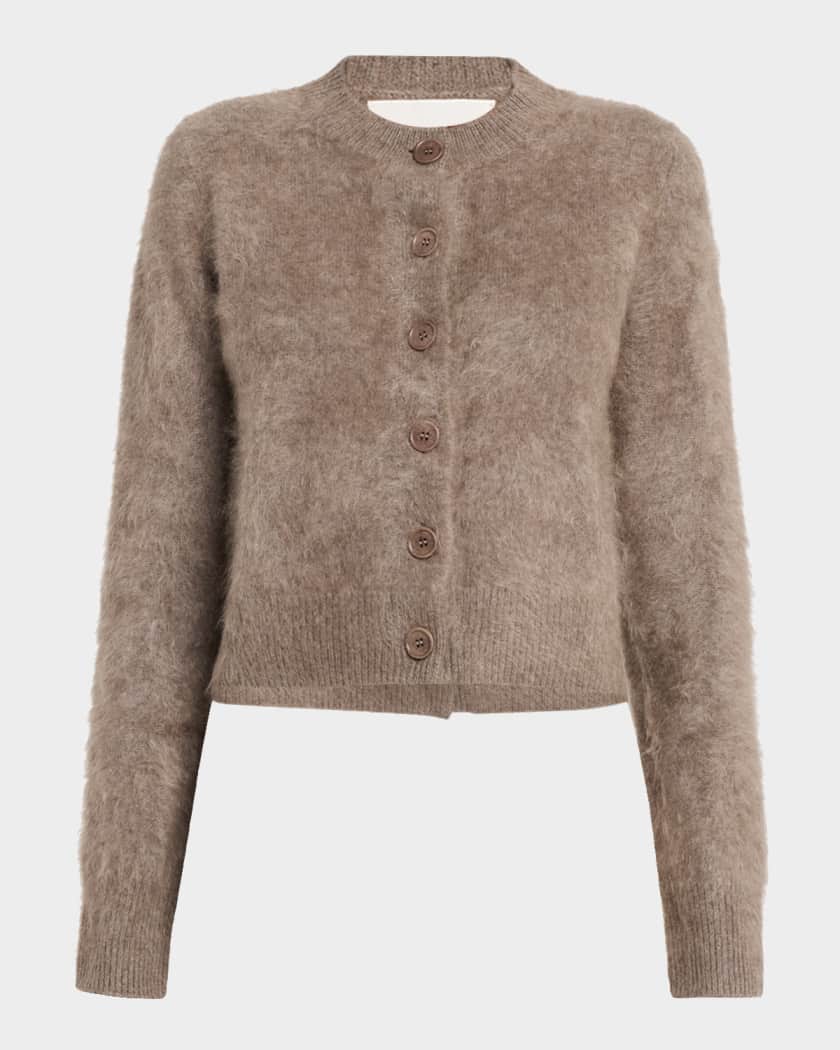 Lisa Yang Azalea Fuzzy Cashmere Crewneck Cardigan | Neiman Marcus