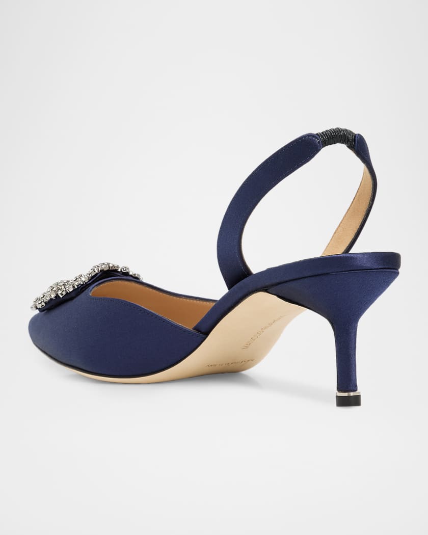 MANOLO BLAHNIK ネイビー サテン　36.5 Manolo Blahnik 50mm Hangisli Satin Slingback Pumps | Neiman Marcus