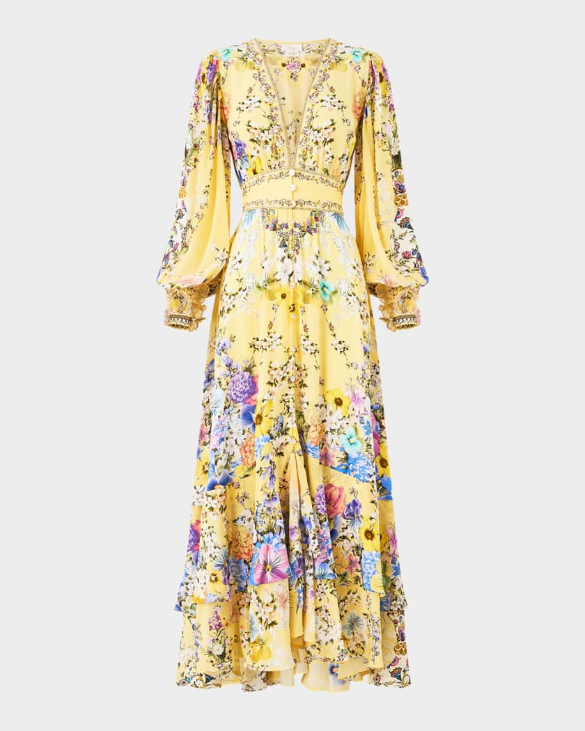 Camilla Darling Buds Long Button-Front Dress Neiman Marcus