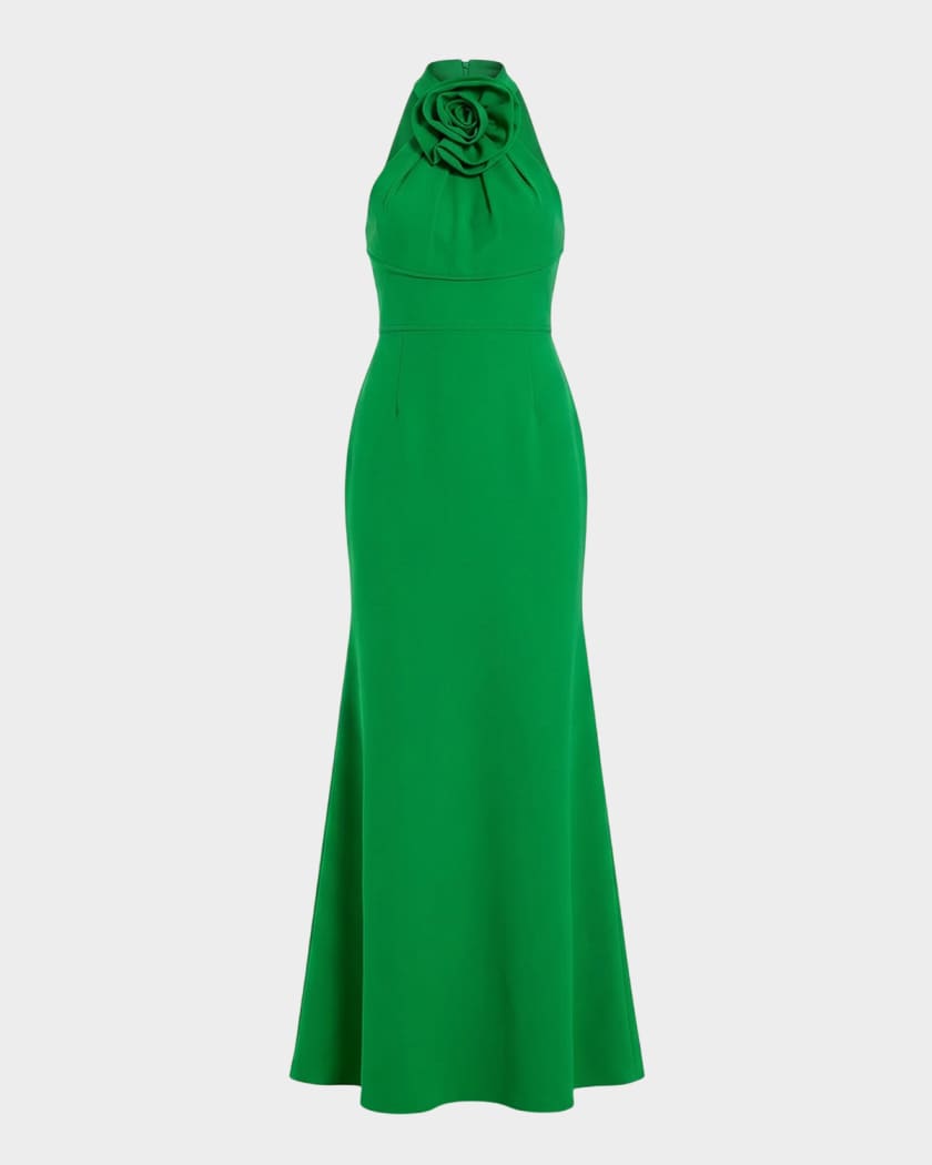 Mac Duggal Rosette Halter-Neck Trumpet Gown | Neiman Marcus