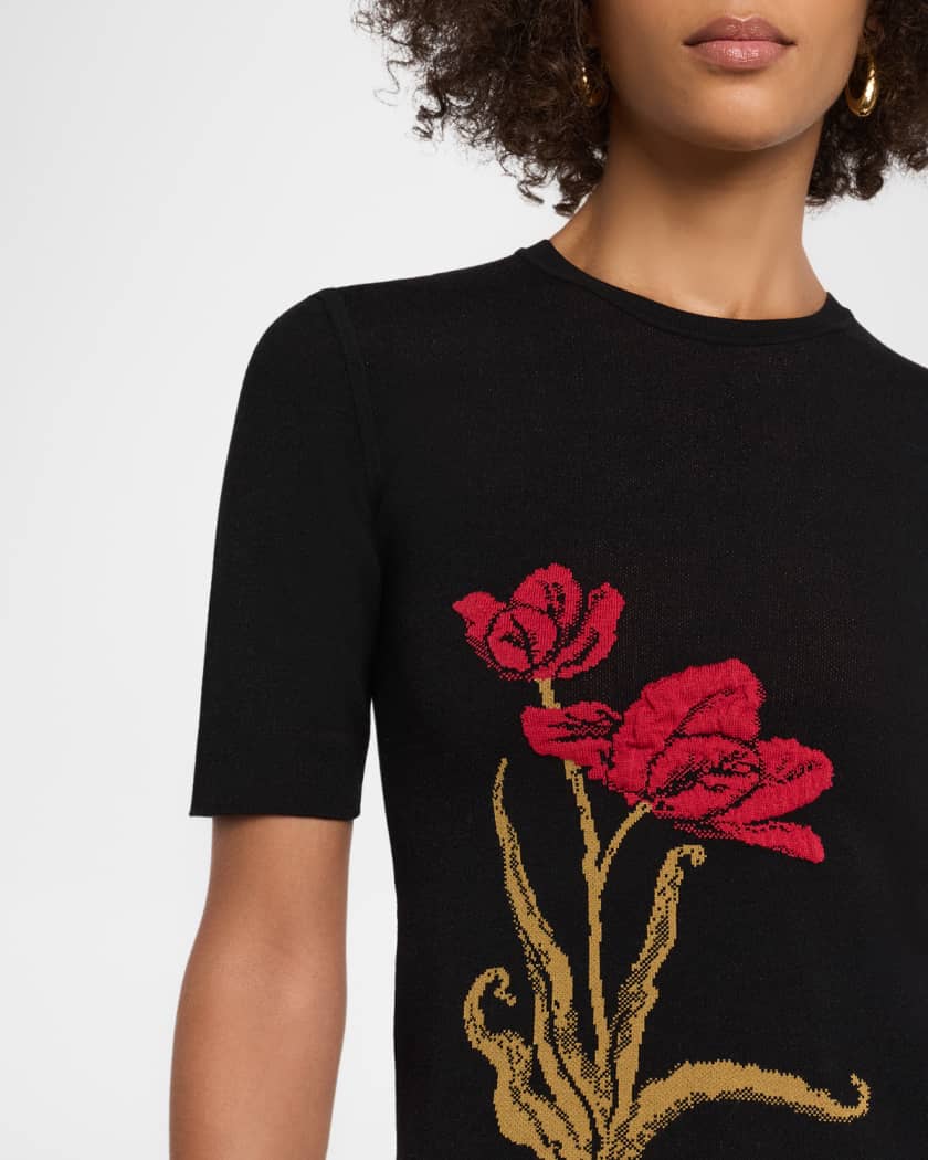Erdem Flower Jacquard Knit Short-Sleeve Top | Neiman Marcus