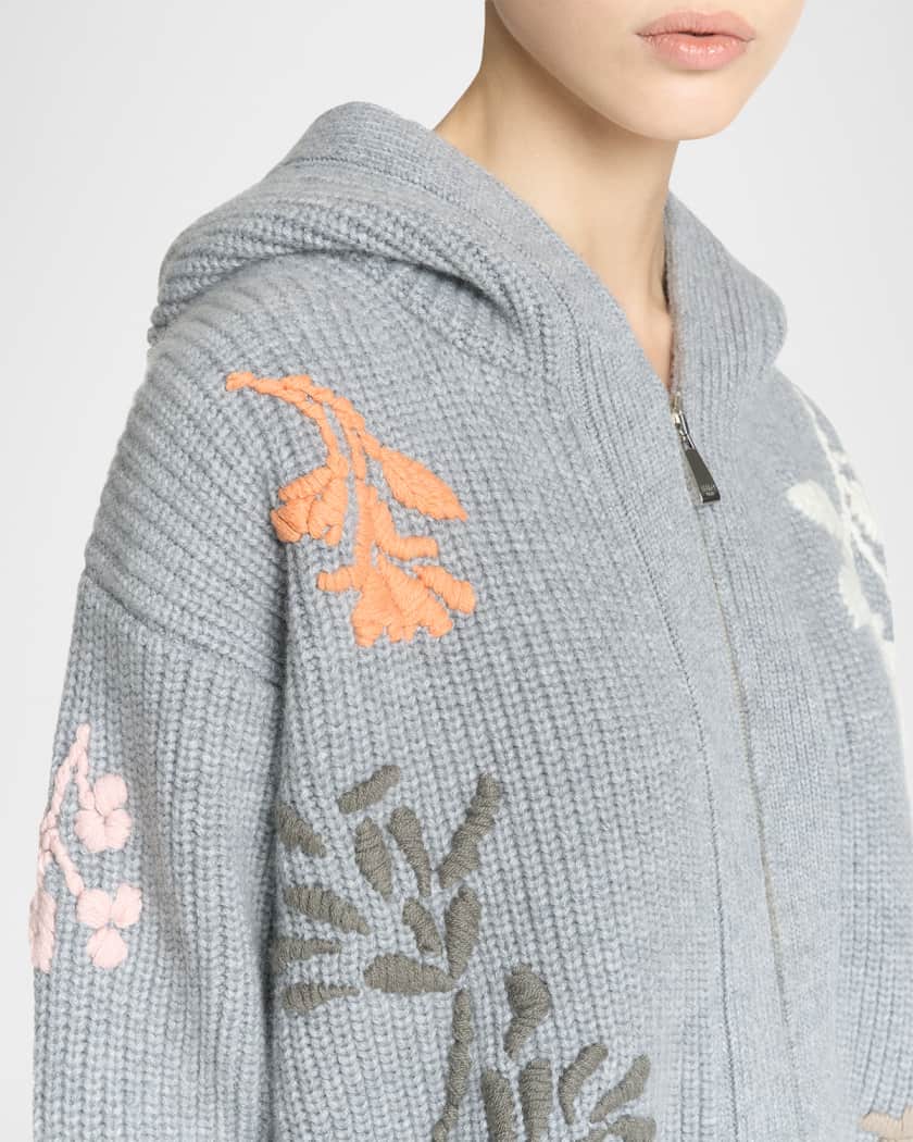 Malo Camelia Embroidered Cashmere Zip Bomber Jacket | Neiman Marcus