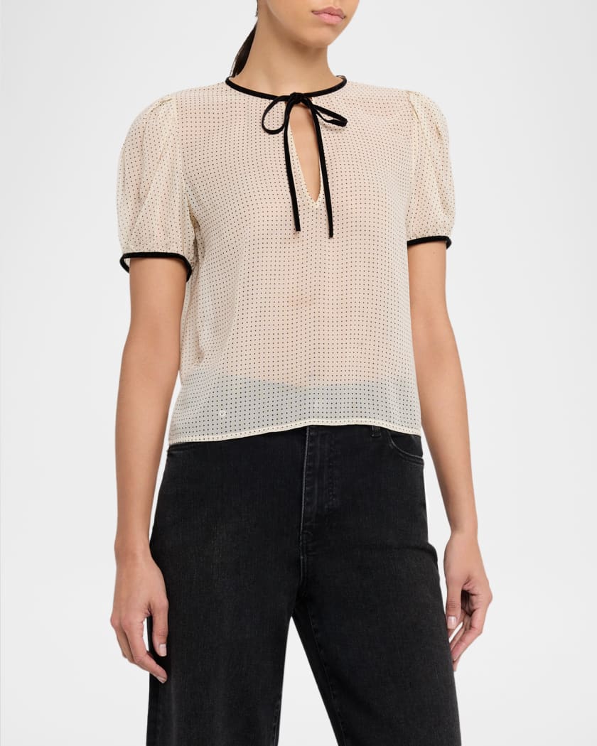 FRAME The Tie Puff-Sleeve Blouse | Neiman Marcus