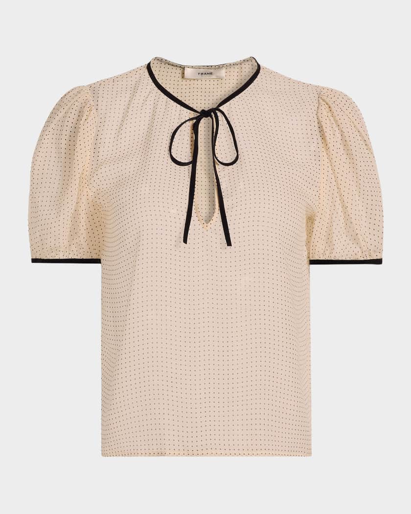 【Katie】JELL-O smocking puff blouse FRAME The Tie Puff-Sleeve Blouse | Neiman Marcus