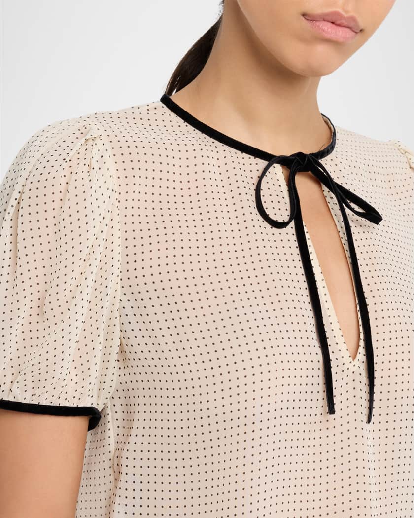 FRAME The Tie Puff-Sleeve Blouse | Neiman Marcus