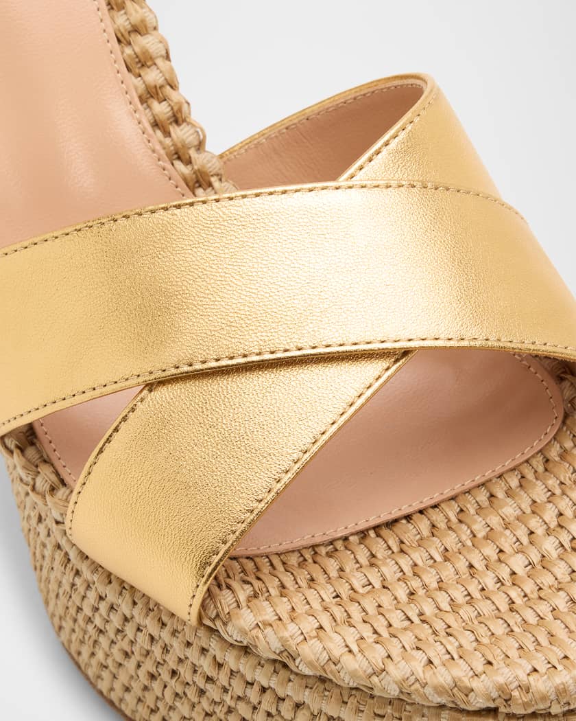 Gianvito Rossi 70mm Bebe Metallic Leather and Raffia Platform