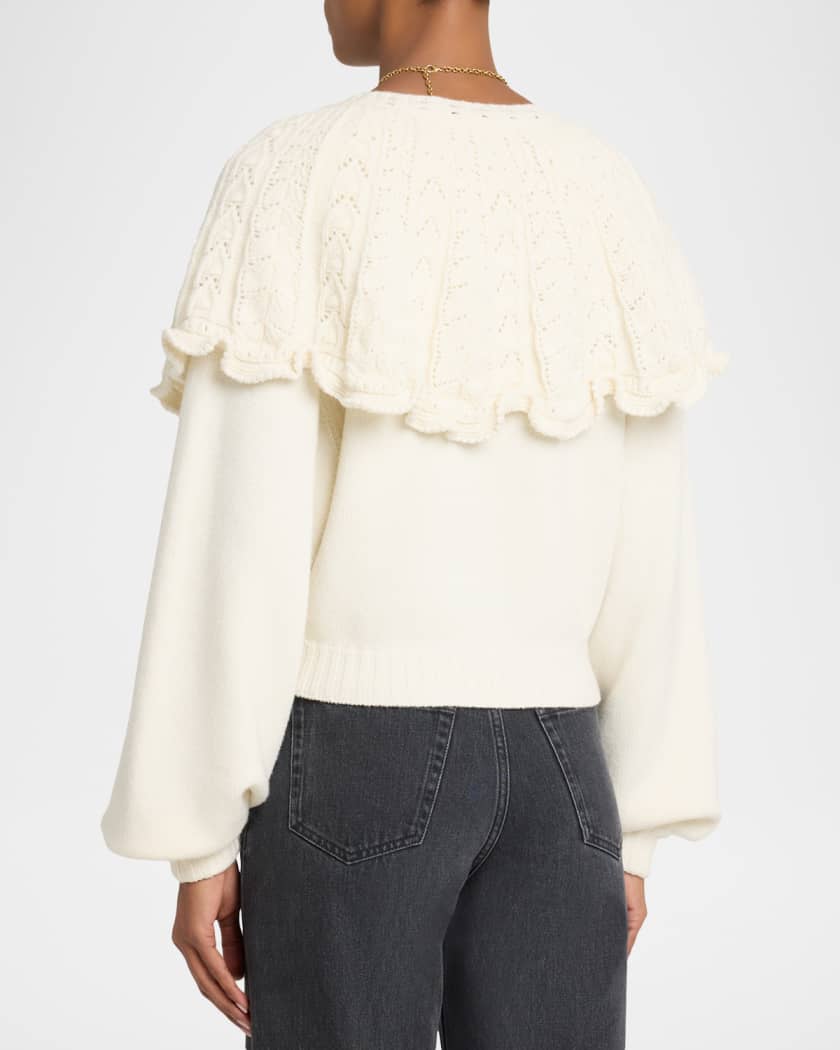 Chloe Wool-Cashmere Pointelle Capelet Cardigan | Neiman Marcus