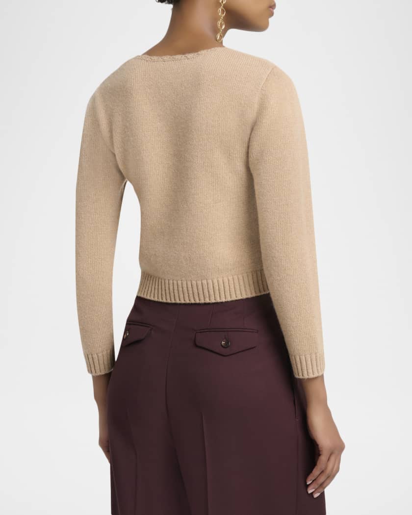 Chloe Logo Wool-Cashmere Crewneck Crop Sweater | Neiman Marcus