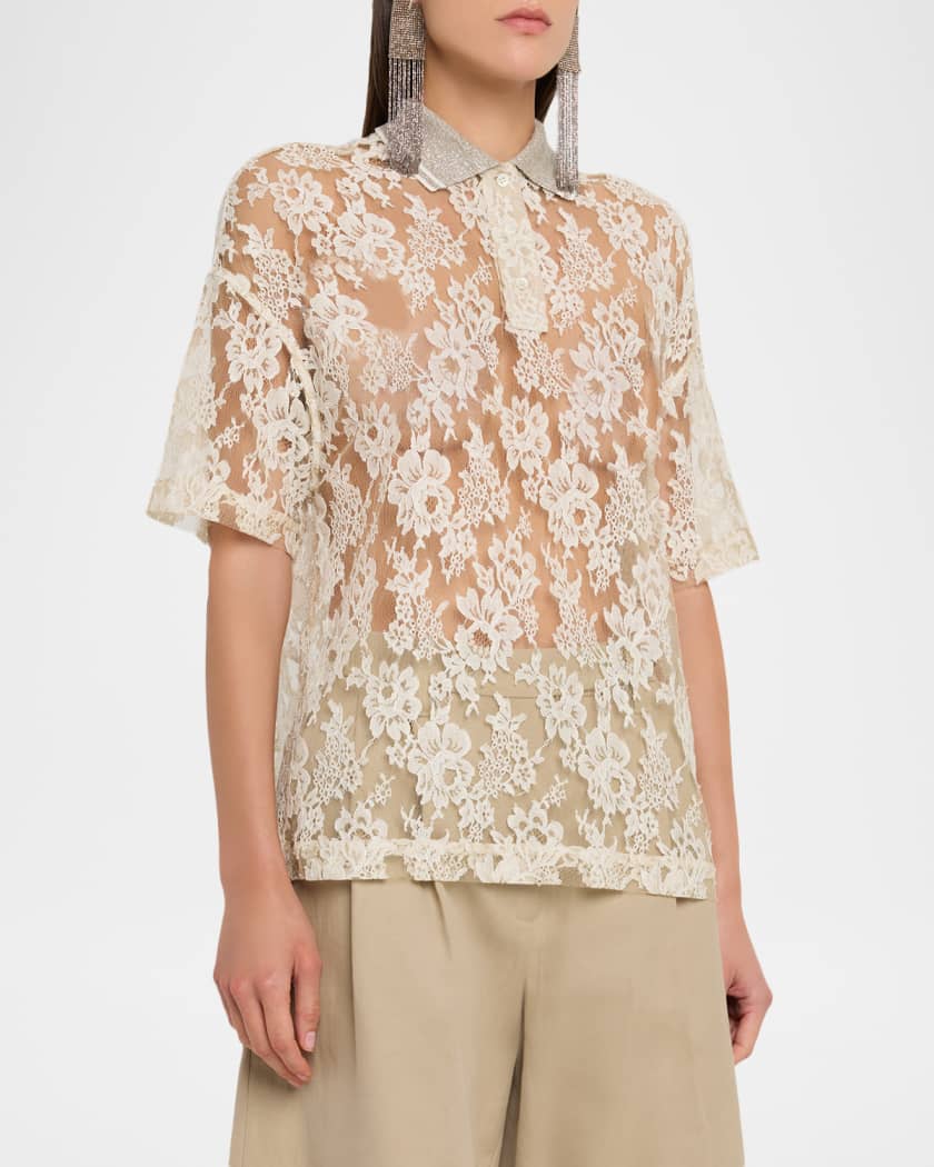BRUNELLO CUCINELLI レイヤード ブラウス Brunello Cucinelli Sheer Floral Lace Blouse | Neiman Marcus