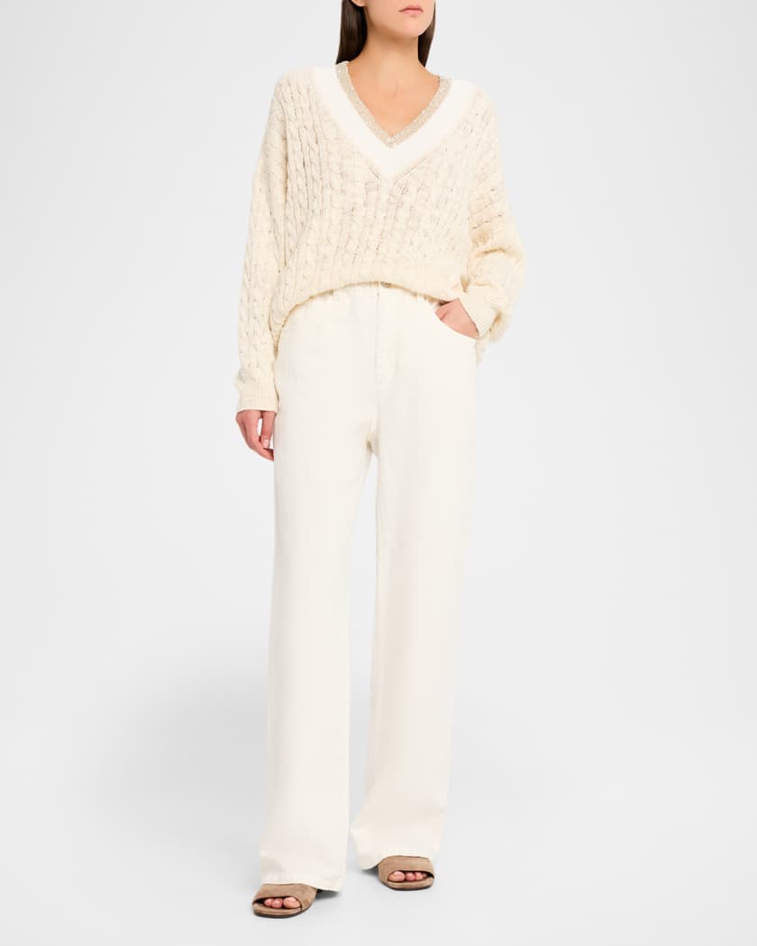 Brunello Cucinelli Oversized Sequin Cable-Knit Sweater | Neiman Marcus