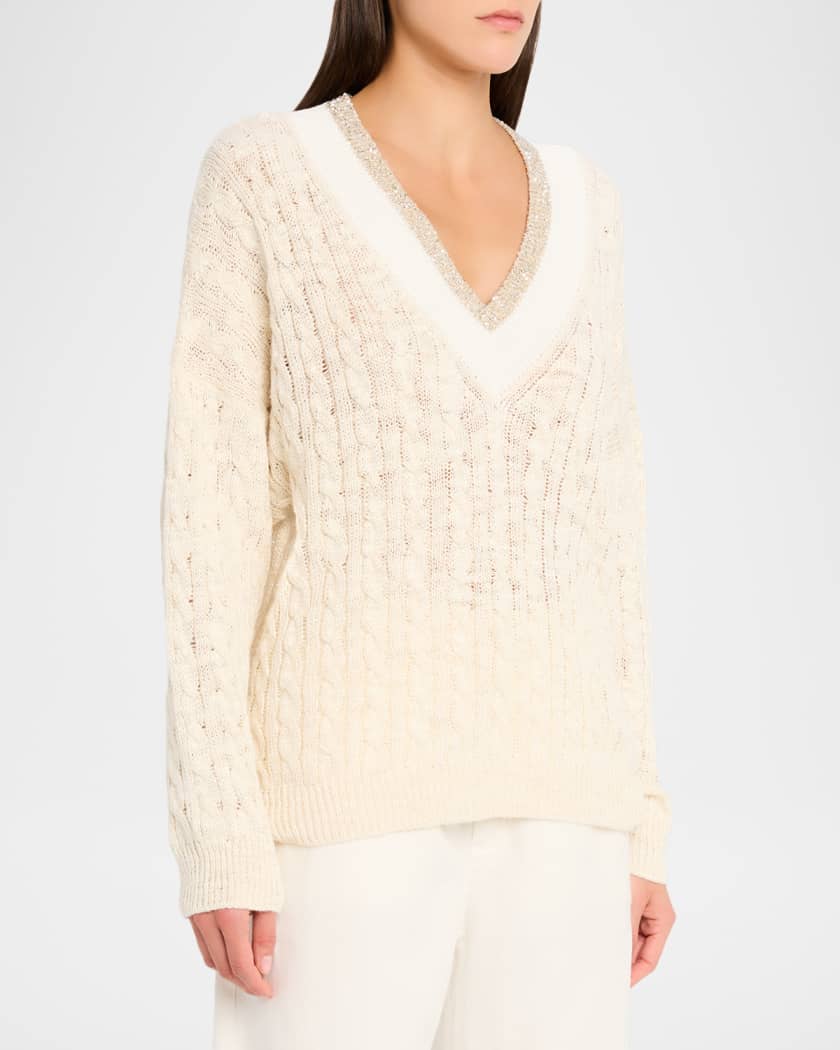 Brunello Cucinelli Oversized Sequin Cable-Knit Sweater | Neiman Marcus