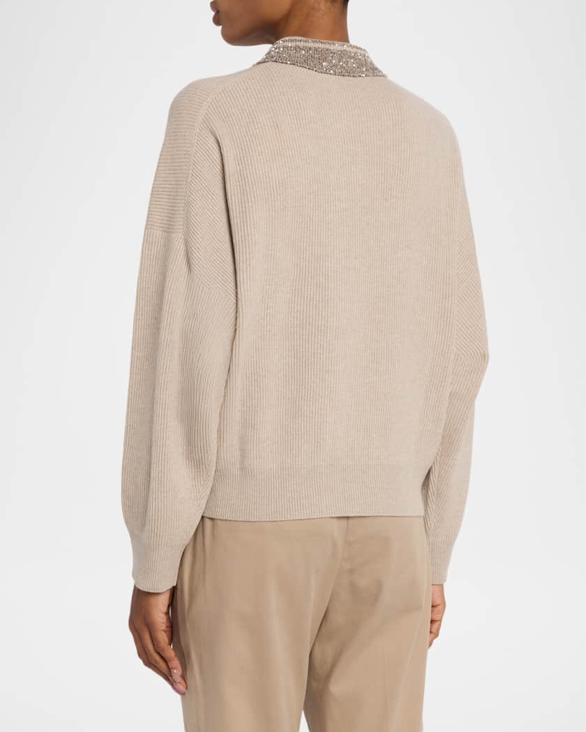 BRUNELLO CUCINELLI☆美品☆最終価格！ Brunello Cucinelli Wool-Cashmere Rib Shimmering-Collar Zip