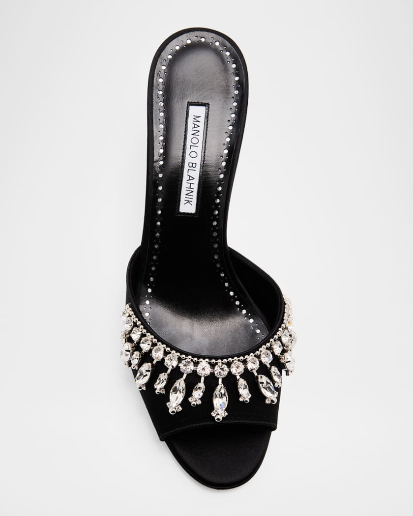 Manolo Blahnik 50mm Tulimu Embellished Satin Mules | Neiman Marcus