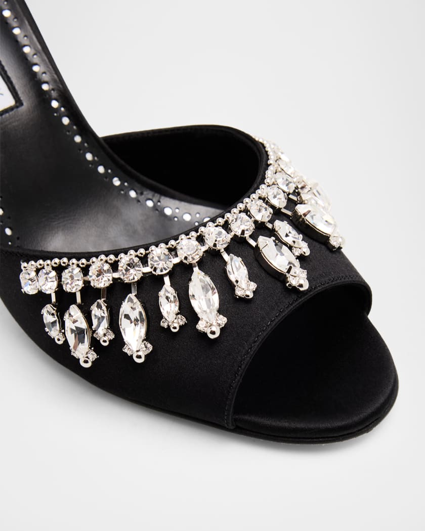Manolo Blahnik 50mm Tulimu Embellished Satin Mules | Neiman Marcus