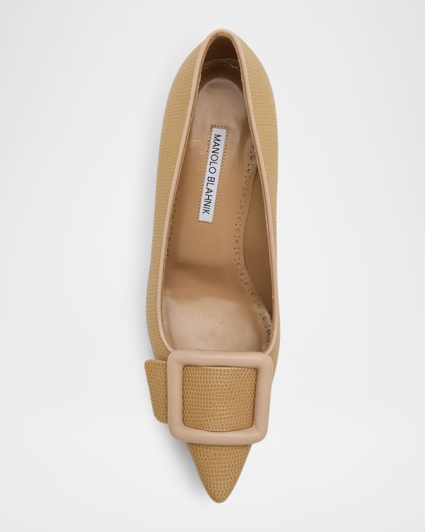 Manolo Blahnik 50mm Maysale Embossed Leather Slingback Pumps