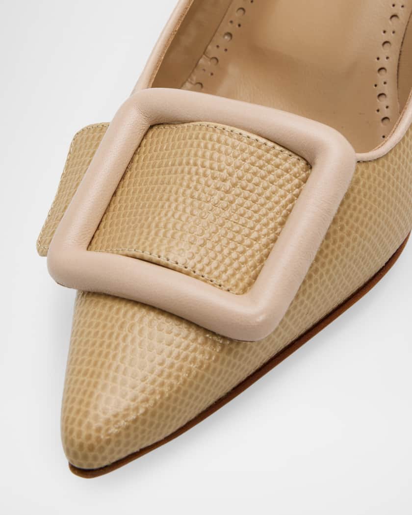 Manolo Blahnik 50mm Maysale Embossed Leather Slingback Pumps