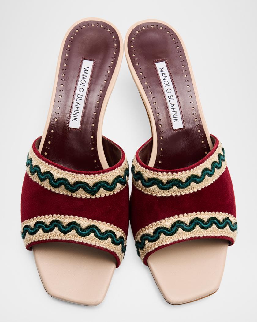 Manolo Blahnik 50mm Marebis Embroidered Kid Suede Mule Sandals