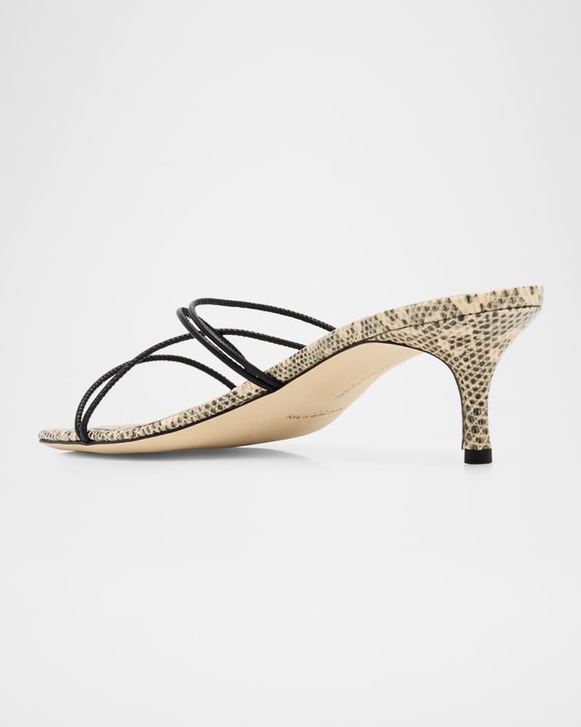 Manolo Blahnik 50mm Ninfemu Snake-Effect Leather Mules | Neiman Marcus