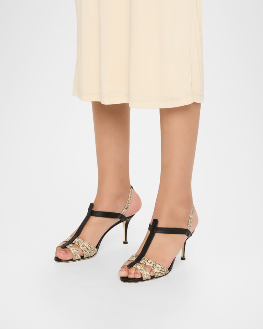 Manolo Blahnik 70mm Retauxlo Mixed Leather Sandals | Neiman Marcus